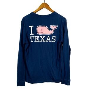 Vineyard Vines Long Sleeve Pullover Tee Texas Whale Logo Pocket Blue - XS